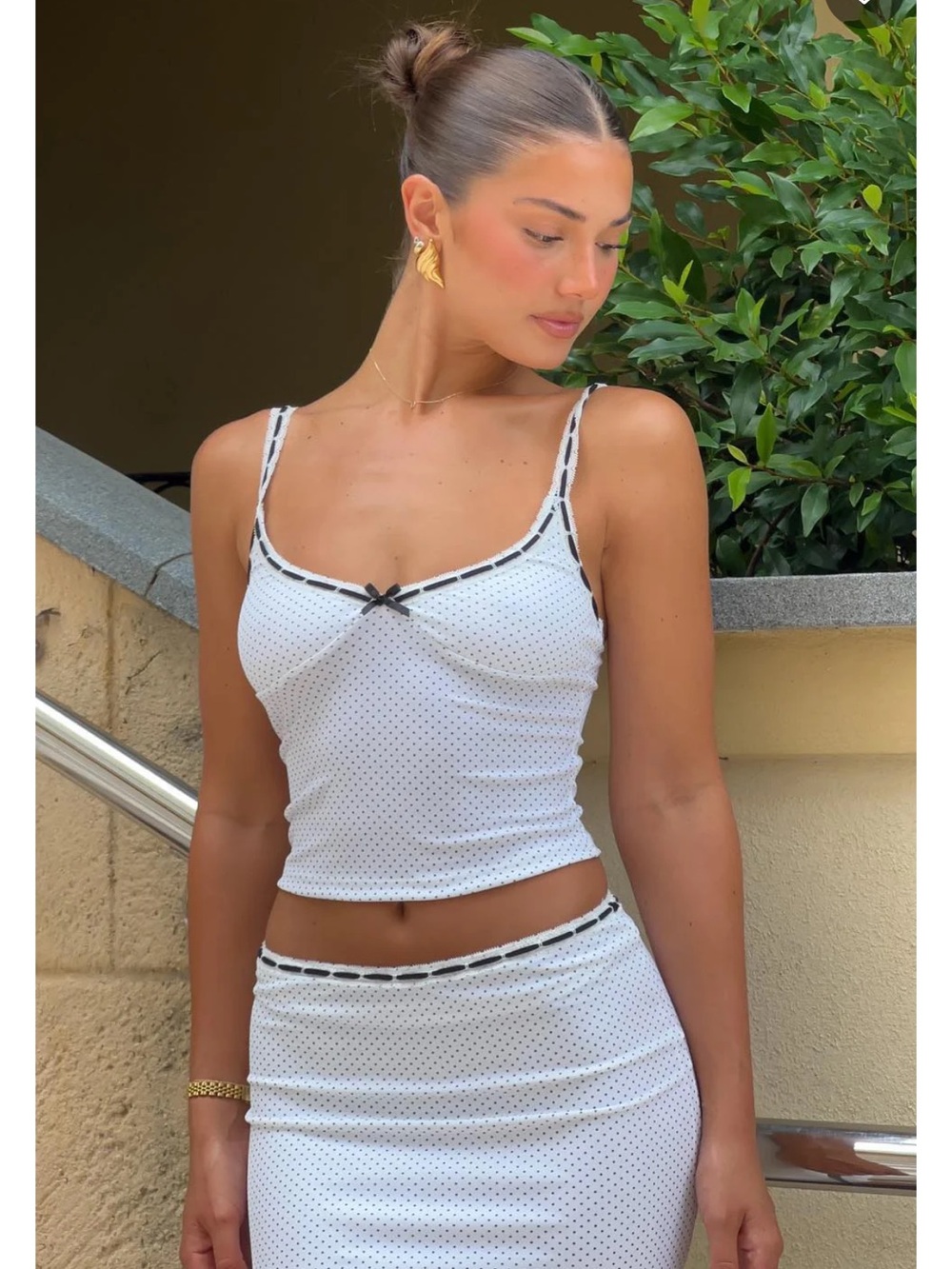 White Fox Boutique White and Black Polka Dot Cami